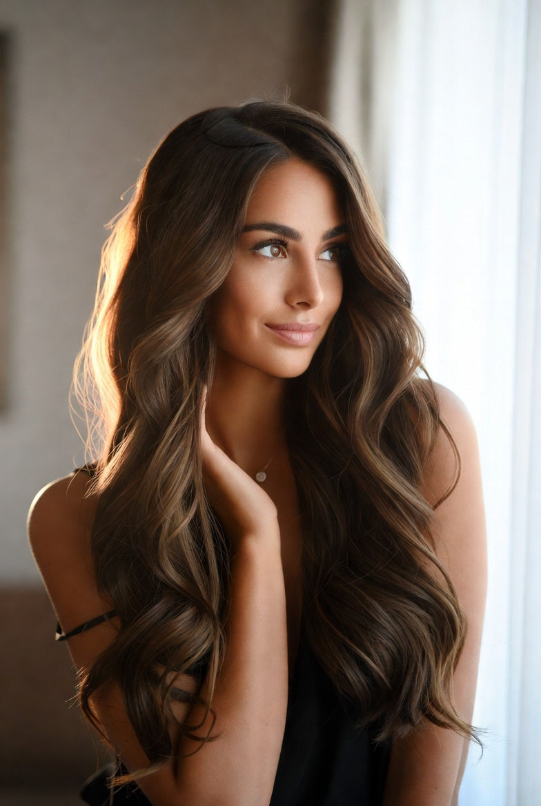 Chestnut Brown Bodywave Invisible Wire Extension